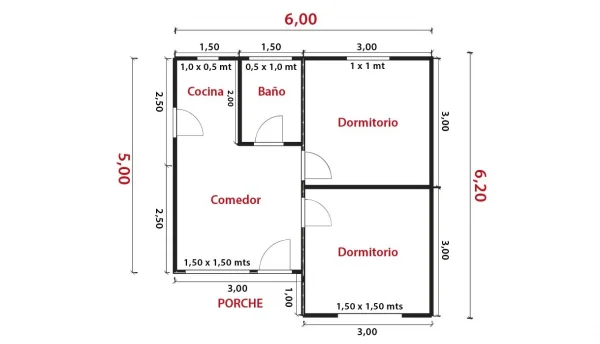 Plano Casa Prefabricada 36 m² de Casas San Alberto