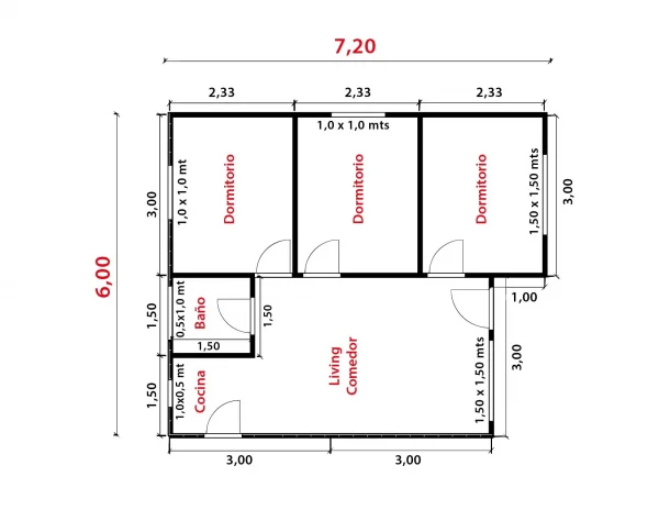 Plano Casa Prefabricada 42 m² de Casas San Alberto